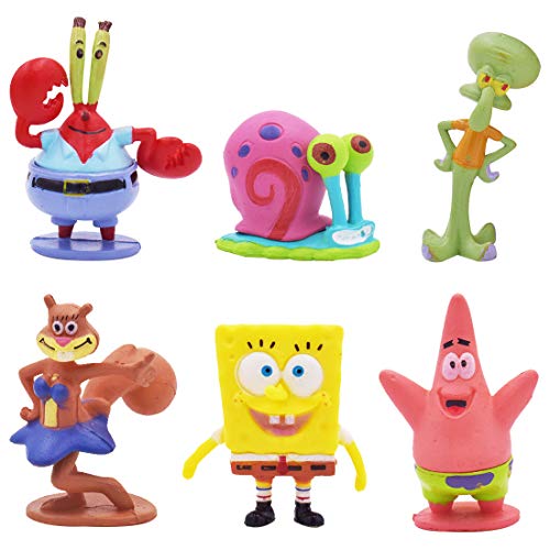 ZSWQ 6pcs / Set Bob Esponja Toys Lindo Bob Esponja de Dibujos Animados muñecas Adornos Animados muñecas Juguetes día Festivo