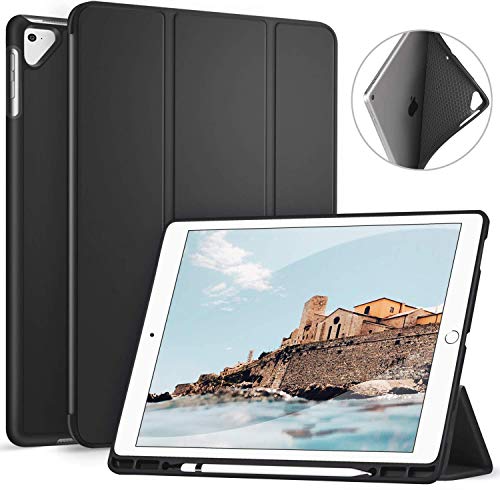 Ztotop Funda para iPad Pro 12,9 2017/2015,con Soporte de Pencil,Carcasa Ligera Trasera Protectora de TPU Suave,Ligero y Ultra Delgado,con Soporte y Función de Auto-Sueño/Estela,Negro