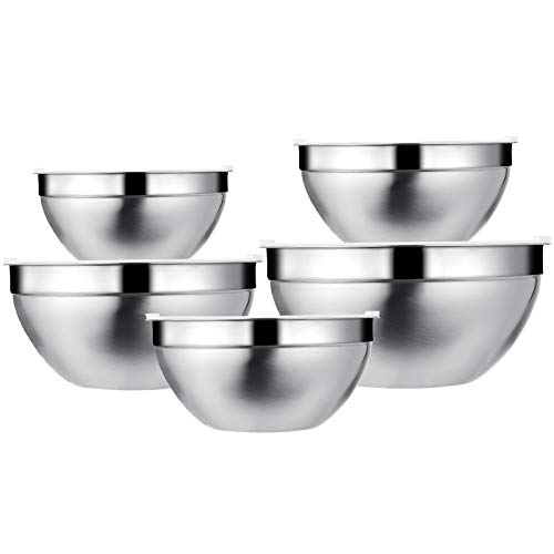 ZWOOS Bol Acero Inoxidable con Tapas, Set de 5 Ensaladera 1.3L / 2L / 2.5L / 3.25L / 3.75L - Cuencos Cocina para Mezclar