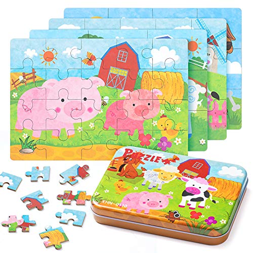 ZWOOS Rompecabezas de Madera，4 en 1Juguete Montessori Puzzles Infantiles ,Varying Degree of Difficulty Educational Learning Tool para Pequeños Niños y Niñas 2-5 Años de Edad