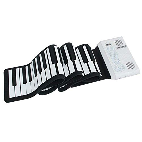 -Home Roll Up Electronic Piano Teclados Mano Rollo Piano 88 Llave Plegable Órgano Midi Soft Piano Práctica Doble Cuerno Silicona Flexible Piano (Color: Negro, Tamaño: 135.5cm * 20cm * 6cm) zhihao
