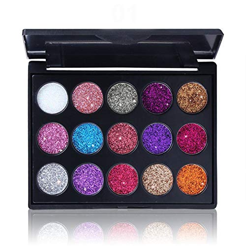 1 juego 15 colores de sombra de ojos Paleta de maquillaje Beauty con purpurina brillos metálicos para sombra de ojos cosmética mineral (01)