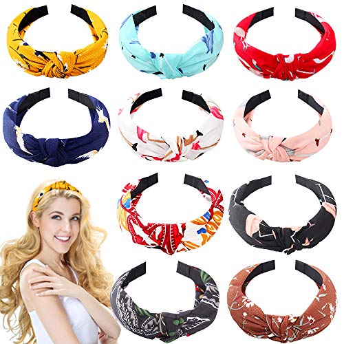 10 Piezas de Ancho Bandas de la Cabeza Twist Knot Turban Diadema Moda Elástica Floral Imprimir Diadema Accesorios para el Cabello para Mujeres y Niñas, 10 Estilos.