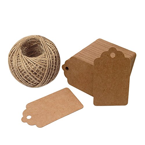 100 etiquetas kraft etiquetas etiquetas de regalo 4 cm x 7 cm marrón etiquetas Etiqueta de navidad para bodas,cumpleaños y Navidad,con 30 metros de cordel de yute