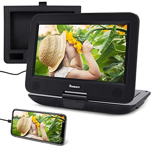 10.1” Reproductor DVD Portátil Coche soporta HDMI Entrada con Pantalla Giratoria, para Niño con Batería Recargable, soporta USB/DVD/CD Región Libre con Mando a Distancia - NAVISKAUTO