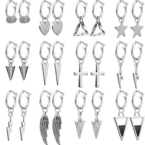 12 Pares de Pendientes de Encanto Plateados Pendientes de Arco Huggie Pendientes Colgantes de Aro con Bisagras 12 Pares de Pendientes de Encanto Plateados Pendientes de Arco Huggie Pendientes Colgantes de Aro con Bisagras