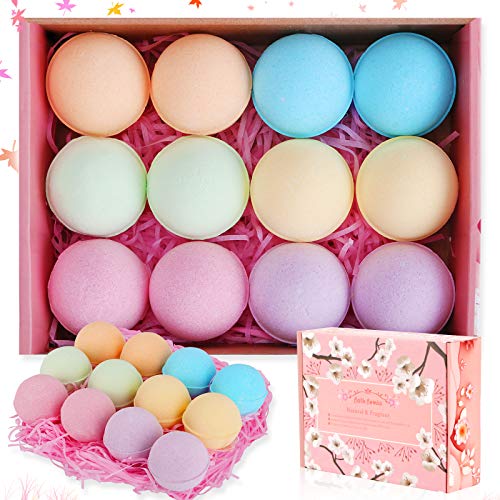 12 PCS Bombas de Baño,Guiseapue Set de Regalo de Bomba de Baño de 12 Piezas con Aceites Esenciales Naturales,Manteca de Karité,Sal Marina,Efervescentes