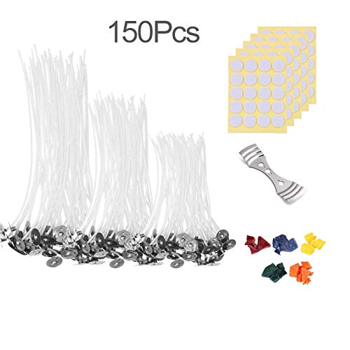 150 piezas de mechas de algodón, mechas de velas Macllar para hacer velas, con soporte para mechas, 150 pegatinas para mechas de velas, fabricación de velas de bricolaje 150 piezas de mechas de algodón, mechas de velas Macllar para hacer velas, con soporte para mechas, 150 pegatinas para mechas de velas, fabricación de velas de bricolaje