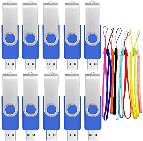 1GB PenDrive 10 Piezas Memorias USB 2.0 - Giratorio Llaves USB 2.0 Práctica y Portátil Pen Drive 1 GB - FEBNISCTE Almacenamiento de Datos Externo Azul Flash Drive con Cuerda para Regalos Promocionales