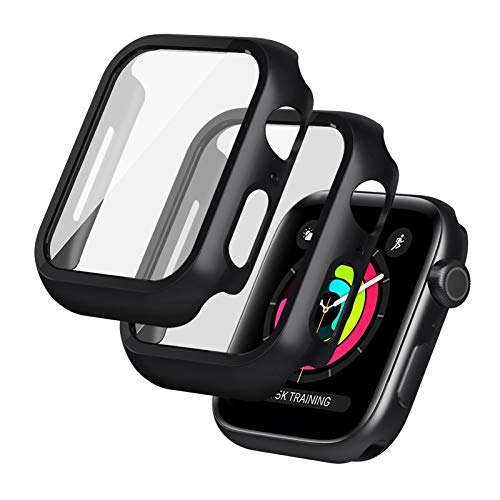 [2 Pack] seacosmo funda Anti-arañazos General para Apple Watch 44 mm Series SE/6/5/4 [con Vidrio + TPU Película Protectora de Pantalla Integrados de Alta Definición] Carcasa Antigolpes - Negro