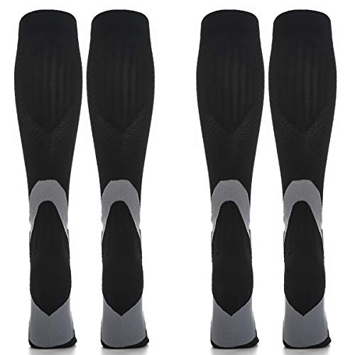 2 Pares Calcetines/Medias de Compresión para Hombres y Mujeres, Running, Deporte, Correr, Senderismo, Volar, Viajar, Varicosas, Embarazo y Médicos (EU 39-41, Negro - 2 Pares)