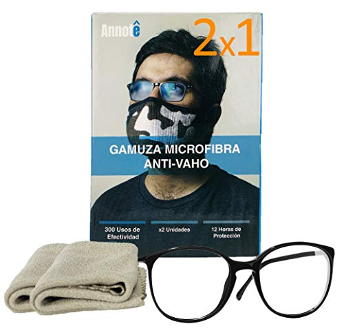 2 x 1 GAMUZA MICROFIBRA ANTI-VAHO GAFAS x 2 UNIDADES - Premium Gamuza Anti Vaho Cristales Gafas - Toallitas Gafas Antivaho - Antiempañante Gafas 300 Usos + 12 HORAS DE PROTECCIÓN