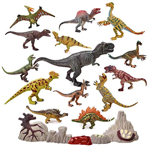 20 Piezas Juguete Figuras Dinosaurio Realista con Partes Movibles| Incluye Rocas, Raíces de Árboles, Huevos de Dino| Resistente y No Tóxico| Niños Juguetes Educativos Regalo Cumpleaños Navidad.