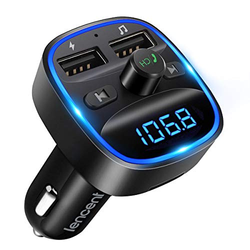 [2021 Versión] LENCENT Transmisor FM Bluetooth para Coche, Manos Libres Inalámbrico Reproductor MP3 Coche, Adaptador de Radio con Dual USB 5V/2.4A & 1A, Soporte Tarjetas SD, USB, y Flash Drive