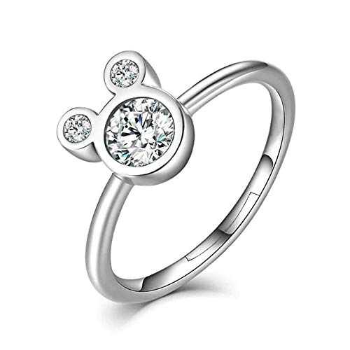 24 JOYAS Anillo Mickey Mouse Ajustable de Plata de Ley 925 y Circonitas AAA para Niñas, Chicas, Mujer, Cumpleaños, Aniversario o Regalo romántico