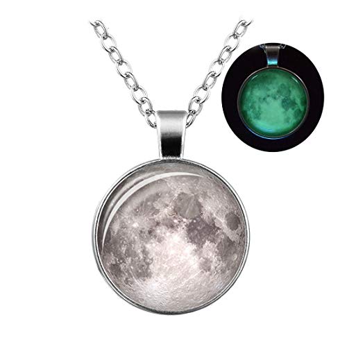 24 JOYAS Colgante Luna Llena Plateada con Cadena clásica de 1 mm y 50+6 cm