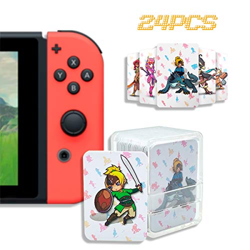 24 tarjetas de juego NFC para la leyenda de Zelda – Breath of The Wild (BotW), compatible con Switch/Wii U/3DS XL con funda para tarjetas