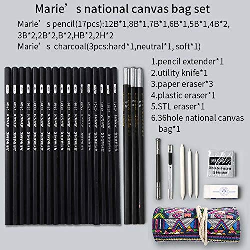 27Pcs Sketch Pencil Set Professional Sketching Drawing Kit Wood Pencil Pencil Bags For Painter School Students Art Supplies   Maries Set Nacional