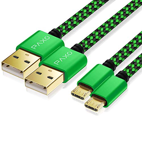 2X 4m de Cable de Carga de Nylon PS4 para el Controlador de la Playstation 4, Cable Micro USB, Cable de Carga Micro USB, Micro USB, Funda de Tela, Enchufe de Aluminio, Verde-Negro