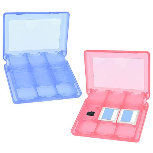 2X CamKix Caja de Juego, Compatible con Nintendo 3DS - Se Adapta a hasta 44 Juegos, 4 Tarjetas SD, 4 Micro SD/TF y 4 lápices Stylus - Juego de Tarjetas Organizador - Rojo y Azul