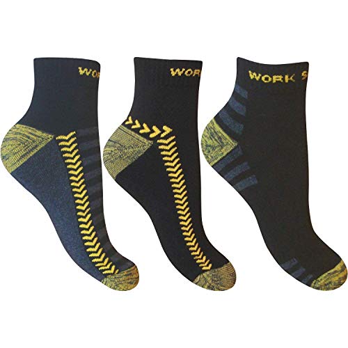 3 Pares de Mens Ultimate Work Trainer Socks con Reforzados Tacón y Puntera, GB 6-11 Eur 39-45, Negro