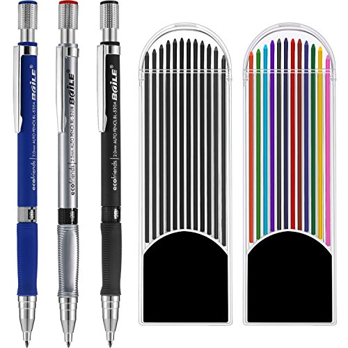3 Piezas 2.0 mm Lápiz Mecánico con 2 Cajas de Minas, Recambios de Color y Negros para Dibujo, Escritura, Manualidades, Bosquejo 3 Piezas 2.0 mm Lápiz Mecánico con 2 Cajas de Minas, Recambios de Color y Negros para Dibujo, Escritura, Manualidades, Bosquejo