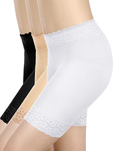 3 Piezas Pantalones Cortos de Encaje Ropa Interior Pantalones Cortos de Yoga Estiramiento Seguridad Leggings Calzoncillos para Mujeres Chicas (Set 1, XL - XXL Tamaño)