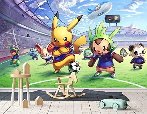 3D Pokemon Football Stadium Mural de Papel Tapiz de Anime para niños, Mural, Mural de calcomanías,