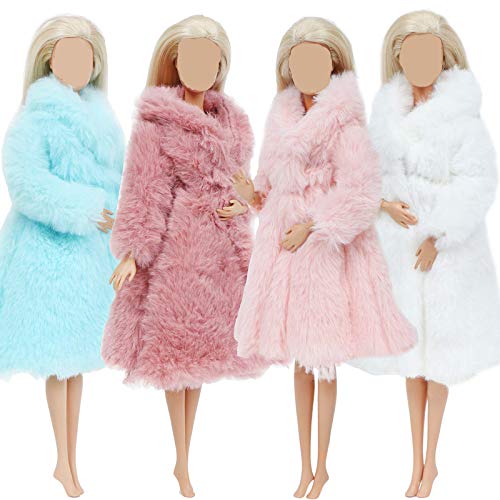 4 PCS Abrigo de piel suave de manga larga multicolor para 11.5 pulgadas Traje de franela Tops Vestido Invierno Cálido Accesorios Ropa Ropa casual para Barbie muñeca Juguete para niños