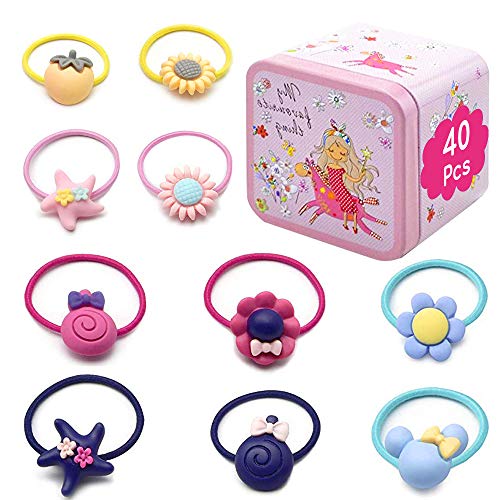 40 Pcs Banda para el Cabello de Las Niñas, XCOZU Banda de pelo Multicolor de Dibujos Animados, Hairband Elástico Del Titular de Cola de Caballo Viene con Caja de Lata Rosa 40 Pcs Banda para el Cabello de Las Niñas, XCOZU Banda de pelo Multicolor de Dibujos Animados, Hairband Elástico Del Titular de Cola de Caballo Viene con Caja de Lata Rosa