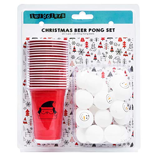 40 Piezas Juego de Beer Pong de Navidad| 20 Vasos de Plástico Papá Noel, 20 Bolas Muñeco de Nieve| Festivo Resistente y No Tóxico| Fiestas Navideñas Año Nuevo en Casa y Oficina.