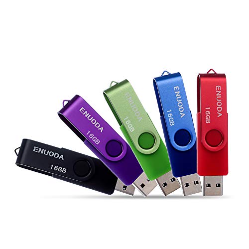 5 Piezas 16GB USB 2.0 ENUODA Pendrive Pivote Memorias Giratoria Plegable Diseño de Cierre (5 Colores Mezclados: Azul Negro Rojo Verde Violeta)