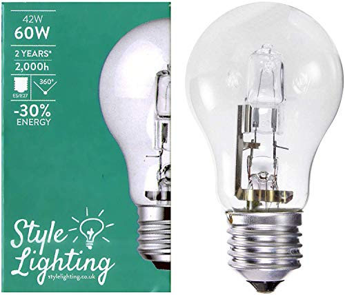 5 x Style Lighting Bombilla Lámpara Regulable Halogena GLS ES E27 42W = 60W Blanco Calido Claro