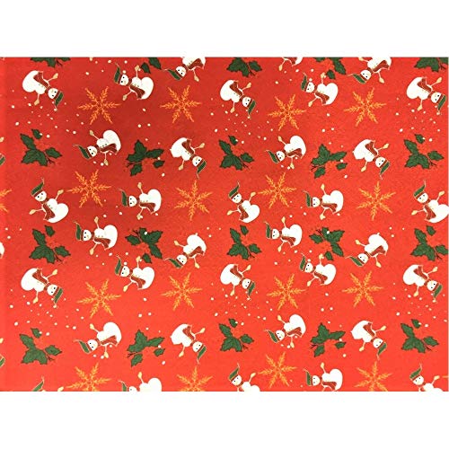 50 cm Paño lenci impreso de navidad fondo rojo con muñeco de nieve y el trébol, y la estrella de la parte superior de 90 cm