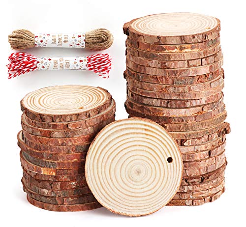 50Pcs Rodajas de Madera Natural 6-7 cm Discos de Madera Rebanada Círculos sin acabado Decoracion Navideña con agujero y 20M cuerda para Manualidades 50Pcs Rodajas de Madera Natural 6-7 cm Discos de Madera Rebanada Círculos sin acabado Decoracion Navideña con agujero y 20M cuerda para Manualidades