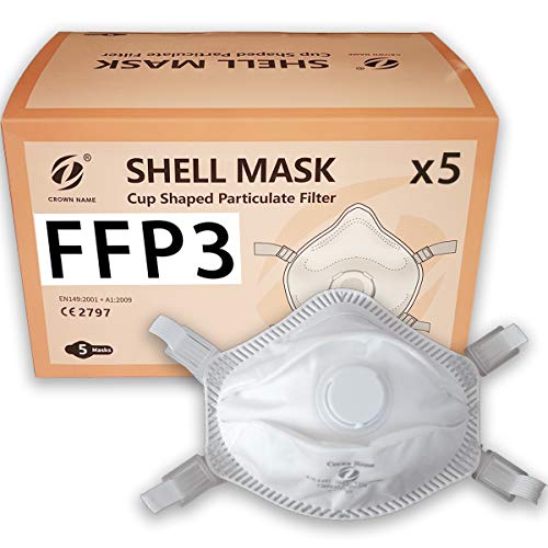 5x mascarillas de respiración FFP3, mascarillas de protección facial con válvula, certificado CE, paquete de 5 mascarillas