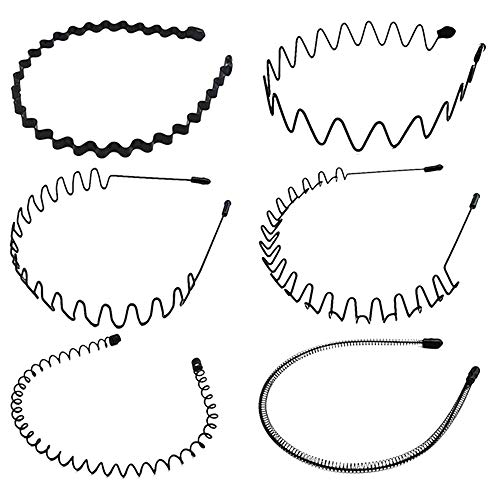 6 Piezas Diademas de Metal, Unisex Elástico Primavera Ondulado Deportes Pelo Aro Banda Niña Hombres para la Cabeza Accesorios (Negro) 6 Piezas Diademas de Metal, Unisex Elástico Primavera Ondulado Deportes Pelo Aro Banda Niña Hombres para la Cabeza Accesorios (Negro)