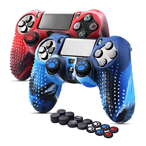 6amLifestyle Funda Protectora Antideslizante de Silicona para Mando PS4, Carcasa para Sony PS4 / PS4 Pro / PS4 Slim Controller (Rojo + Azul 2 Fundas de Mando PS4 + 14 Thumb Grips PS4) 6amLifestyle Funda Protectora Antideslizante de Silicona para Mando PS4, Carcasa para Sony PS4 / PS4 Pro / PS4 Slim Controller (Rojo + Azul 2 Fundas de Mando PS4 + 14 Thumb Grips PS4)