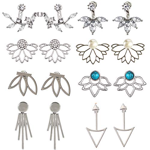 8 pares de aretes para mujeres y niñas, con diseño de flor de loto hueca, pendientes de cristal simple y chic 8 pares de aretes para mujeres y niñas, con diseño de flor de loto hueca, pendientes de cristal simple y chic