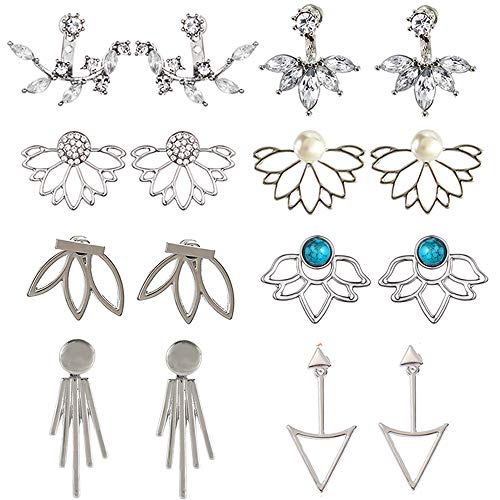 8 pares de aretes para mujeres y niñas, con diseño de flor de loto hueca, pendientes de cristal simple y chic