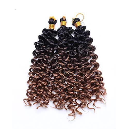 8"(20cm) 3 Pcs Extensiones de Pelo Sintético para Trenzas Africanas Rizado Corto Water Wave Crochet Braiding Hair Extensions Extension Trenzas Postizas (90g,Negro a Castaño Caoba Claro)