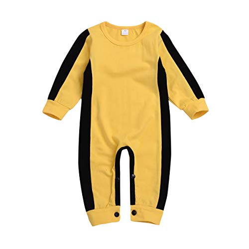 95sCloud Ropa de bebé para niño, pelele de manga larga estilo Bruce Lee, mono para niños pequeños, traje clásico de juegos de ropa, trajes de jugador para jugar, disfraz (amarillo, 12 – 18 m)