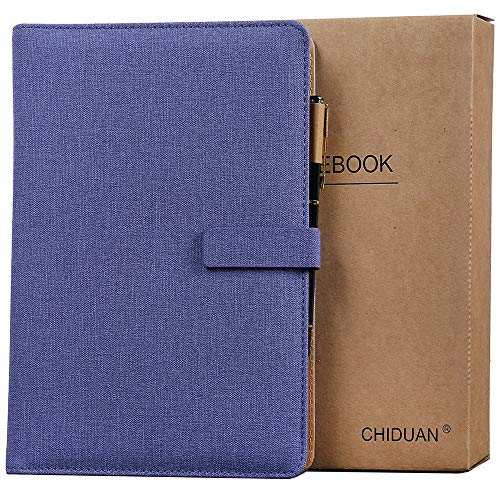 A5 Libreta de Cuero, CHIDUAN Cuaderno de Negocios Recargable, Notebook de Reuniones, Rayas/Clásico Forrado con Bolsillo y Soporte para Bolígrafo, 100 hojas de papel 100gsm (púrpura)