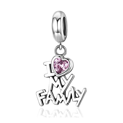 Abalorio con diseño"I Love Family", de plata de ley 925, compatible con pulseras y europeas