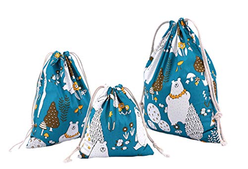 Abaría - 3 Unidades Bolsa de algodón con Cuerdas – Pequeña Saco Bolsas - Bolsa Inserto Organizador para bebé Ropa Juguete pañales - Bolsa de Regalo - 25x 30 cm, 19 x 23 cm, 14 X 16