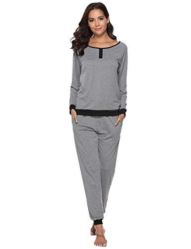 Abollria Pijama para Mujer 2 Piezas Conjuntos Camiseta y Pantalones Ropa de Casa Mujer (L, Gris)