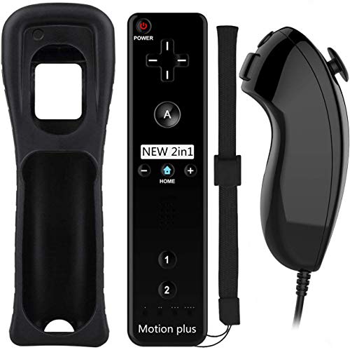 Acexy Wii Wireless Remote Motion Controller y Nunchuk - Reemplazo del Controlador de Juego Remoto con Funda de Silicona y Pulsera, Compatible con Nintendo Wii y Wii U (Negro) Acexy Wii Wireless Remote Motion Controller y Nunchuk - Reemplazo del Controlador de Juego Remoto con Funda de Silicona y Pulsera, Compatible con Nintendo Wii y Wii U (Negro)