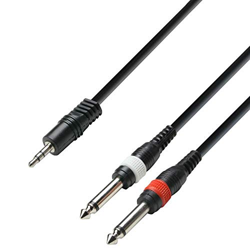 Adam Hall Cables YWPP 0100 - Cable de audio (conector jack 3,5 mm estéreo a 2 conectores jack 6,3 mm mono, longitud: 1 m)
