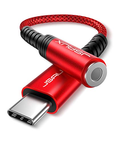 Adaptador USB C Jack JSAUX Duradero Adaptador USB Tipo C a Jack 3.5 mm Auriculares Compatible para Xiaomi Mi 10/9/8 Mi A2, Samsung S20/10/9/8/6,Huawei P40/P30/P20, iPad Pro 2018, Pixel 4/3/2 XL-Rojo