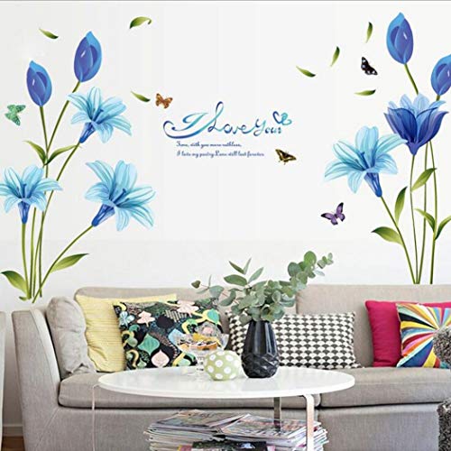Adhesivo decorativo para pared de lirio azul Chshe, vinilo de decoración para el hogar para salón, dormitorio, televisión y/o pared de fondo.